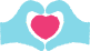 Zwei blaue piktografische Hände bilden ein Herz mit einem roten Herz dazwischen.