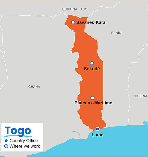Physische Karte von Togo 