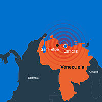 Landkarte Venezuela mit Erdbebenstandorten
