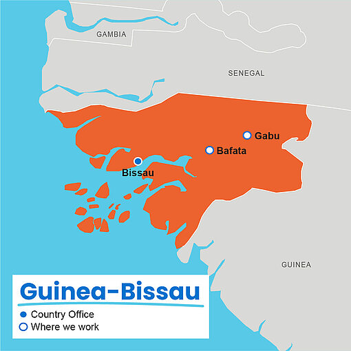 Länderkarte von Guinea-Bissau, ein Küstenstaat im Westen Afrikas