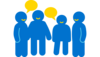Icon einer Gruppe von Personen, die im Halbkreis stehen und sich unterhalten.