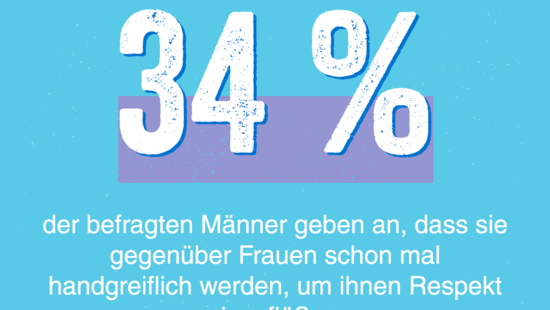 Grafik: 34 Prozent der befragten Männer geben an, dass sie gegenüber Frauen schon mal handgreiflich werden, um ihnen Respekt einzuflößen