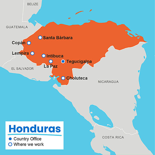 Karte von Honduras Karte, in der Honduras orange eingefärbt ist