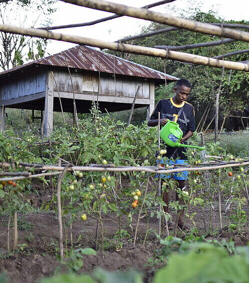 Paul bewässert Garten
