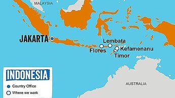 Plan International arbeitet in Indonesien in vier Programmgebieten - das aktuelle Tsunami-Gebiet gehört nicht dazu. Grafik: Plan International