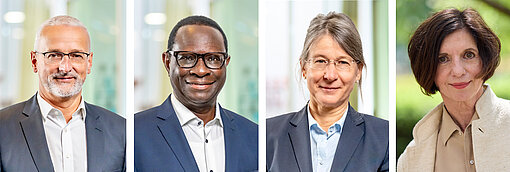 Ein Motiv zeigt zwei Frauen und zwei Männer in eleganter Garderobe und lächelnd