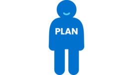 Icon einer Person mit dem Plan-Logo auf dem Shirt. Es steht für eine mitarbeitende Person von Plan.