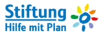 Gezeigt ist das Logo der Stiftung Hilfe mit Plan, das rechts neben des Namens eine Sonne mit bunten Sonnenstrahlen umfasst.