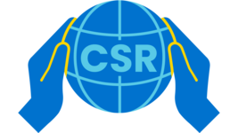 Icon von zwei Händen, die eine Weltkugel halten. Auf der Weltkugel stehen die Buchstaben CSR. Es steht für soziale Verantwortung.