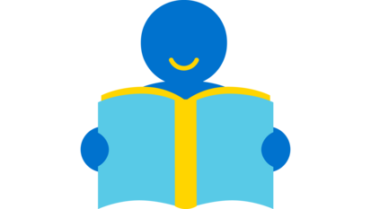 Icon einer Person, die Buch in den Händen hält und darin liest. 