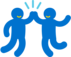 Icon von zwei Personen, die springen und sich dabei in die Hände klatschen. Es steht für Unterstützung und Teamwork. 