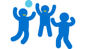 Icon von drei Kindern, die springen und mit einem Ball spielen. 