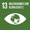 Symbol für das UN-Nachhaltigkeitsziel 13: Maßnahmen zum Klimaschutz – grünes Rechteck mit Auge und Erdkugel