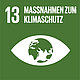 Symbol für das UN-Nachhaltigkeitsziel 13: Maßnahmen zum Klimaschutz – grünes Rechteck mit Auge und Erdkugel