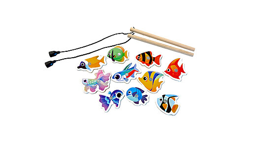 Buntes Angelspiel mit 2 Magnetangeln und 10 Fischen.