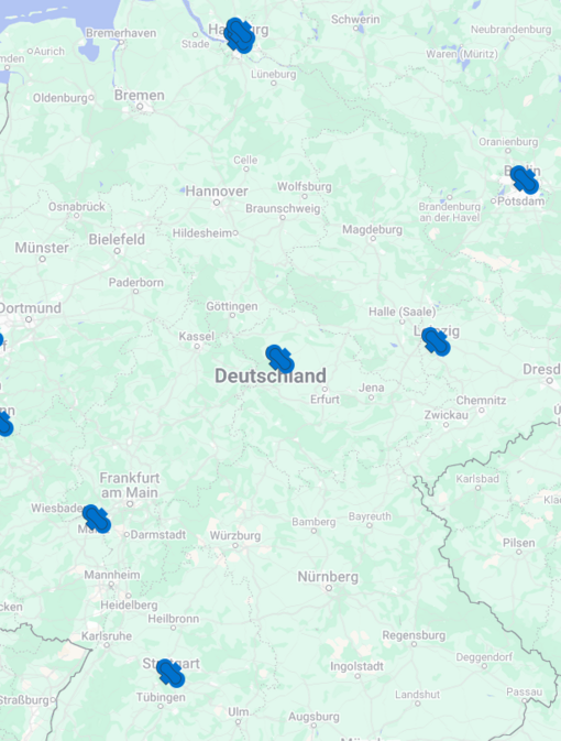 Interaktive Deutschlandkarte von Plan International Deutschlandkarte mit Binden-Icons