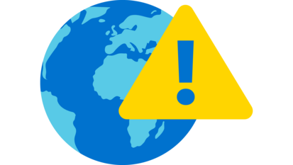 Icon einer Erde mit Warnzeichen davor. Es steht für Klima-Katastrophen.