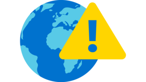 Icon einer Erde mit Warnzeichen davor. Es steht für Klima-Katastrophen. 