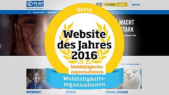 Plan hat den Titel "Website des Jahres 2016" in der Kategorie "Wohltätigkeitsorganisationen" gewonnen.