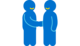 Icon von zwei Personen, die sich gegenüberstehen und sich die Hand geben.