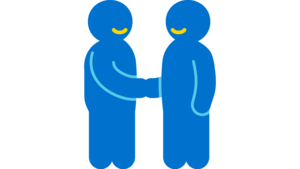 Icon von zwei Personen, die sich gegenüberstehen und sich die Hand geben.