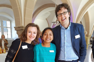 Chancengeber:innen Blaženka Grmača und Rainer Drees mit Menschenrechtsaktivistin Mayra beim 5. Internationalen Stiftungstreffen