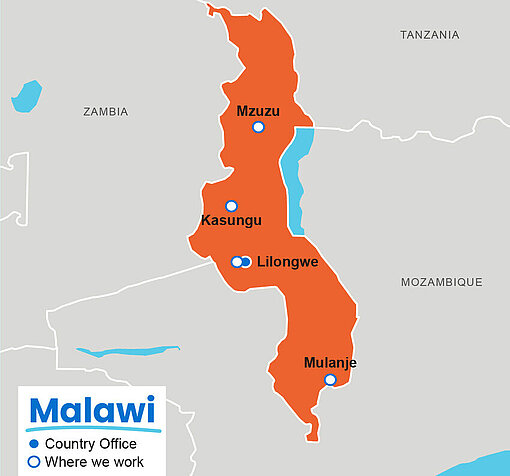 Karte des südostafrikanischen Landes Malawi