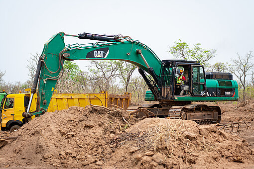 Ein Bagger auf einer Baustelle 