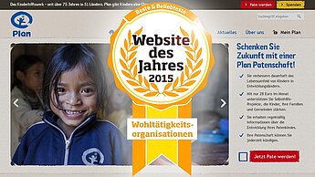 Plan hat den Titel "Website des Jahres 2015" in der Kategorie "Wohltätigkeitsorganisationen" gewonnen.©Plan