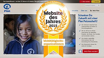 Plan hat den Titel "Website des Jahres 2015" in der Kategorie "Wohltätigkeitsorganisationen" gewonnen.©Plan Plan hat den Titel "Website des Jahres 2015" in der Kategorie "Wohltätigkeitsorganisationen" gewonnen.©Plan
