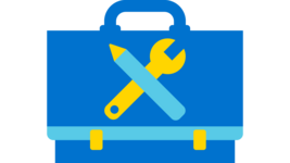 Icon einer Arbeitstasche mit Werkzeug und Stift.