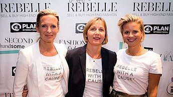Dorothee Ingwersen, Geschäftsführerin des Plan-Shops, Maike Röttger, Geschäftsführerin von Plan Deutschland, Cécile Wickmann, Geschäftsführerin von Rebelle