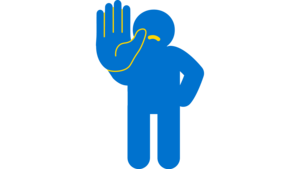 Icon eines Kindes, dass die rechte Hand nach vorne streckt. Es soll eine Stopp-Geste darstellen.