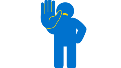 Icon eines Kindes, dass die rechte Hand nach vorne streckt. Es soll eine Stopp-Geste darstellen.