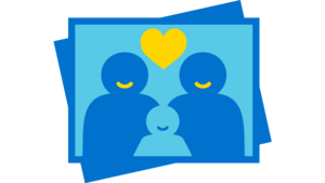 Icon von einem Foto, das zwei Personen und ein Kind zeigt. Es steht für ein Familienfoto. 