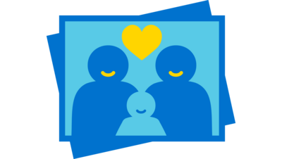 Icon von einem Foto, das zwei Personen und ein Kind zeigt. Es steht für ein Familienfoto. 
