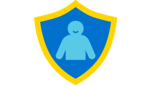 Icon eines Schutzwappens mit einer Kinderfigur im Zentrum. Es steht für unseren Wirkungsbereich zum Schutz von Kindern vor Gewalt
