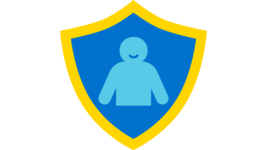 Icon eines Schutzwappens mit einer Kinderfigur im Zentrum. Es steht für unseren Wirkungsbereich zum Schutz von Kindern vor Gewalt