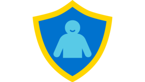 Icon eines Schutzwappens mit einer Kinderfigur im Zentrum. Es steht für unseren Wirkungsbereich zum Schutz von Kindern vor Gewalt