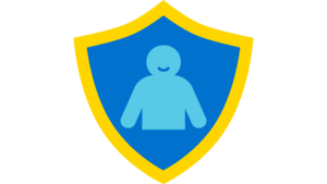 Icon eines Schutzwappens mit einer Kinderfigur im Zentrum. Es steht für unseren Wirkungsbereich zum Schutz von Kindern vor Gewalt