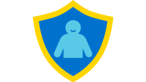 Icon eines Schutzwappens mit einer Kinderfigur im Zentrum. Es steht für unseren Wirkungsbereich zum Schutz von Kindern vor Gewalt