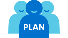 Icon von drei Personen mit dem Plan-Logo auf dem Shirt. Es steht für das Plan Team.
