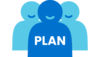 Icon von drei Personen mit dem Plan-Logo auf dem Shirt. Es steht für das Plan Team.