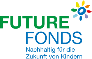 Logo des Future Fonds mit dem Claim „Nachhaltig für die Zukunft von Kindern“ und einer bunten stilisierten Sonne