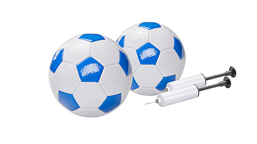 Fußball-2er-Set Fußball, 2er Set, Bälle im blau weiß, 2 Pumpen