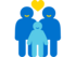 Icon von zwei Personen und einem Kind. Zwischen ihnen ist ein Herz. Es steht für Familie.