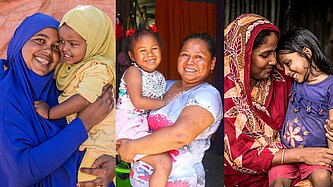 Drei Mütter mit ihren Töchtern als Kollage zusammengestellt