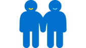 Icon von zwei Personen, die sich an den Händen halten. Es steht für ein Paar.