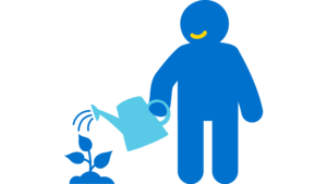 Icon einer Person, die Gießkanne in der Hand hält und eine Pflanze gießt. 
