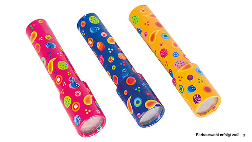 Farbvarianten des Kaleidoskop, pink, blau und gelb.